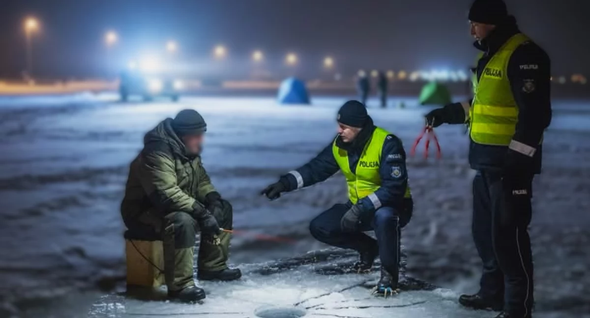 Kronika policyjna, Policja kontroluje zamarznięte akweny rozwagę bezpieczeństwo - zdjęcie, fotografia