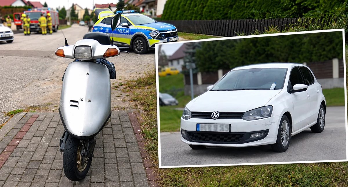 Wypadki, Zderzenie drodze Dziemianach Ranny letni kierowca skutera - zdjęcie, fotografia